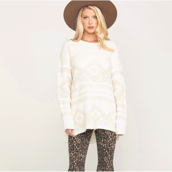 Show Me Your MuMu Sweaters - SHOW ME YOUR MUMU Long Canyon Geo Fringe Cream Knit Sweater | XS